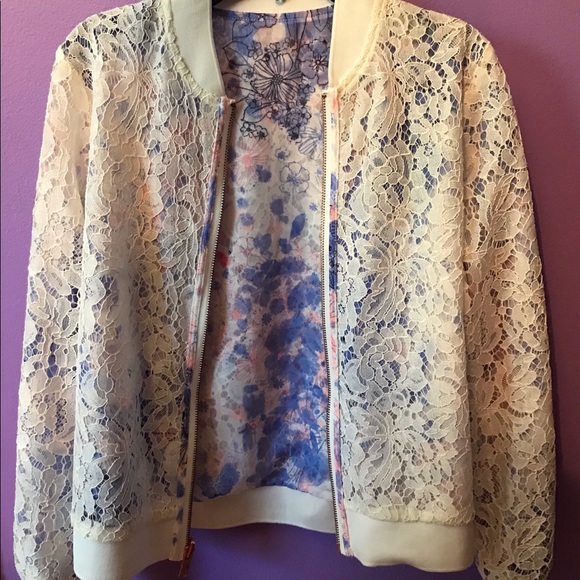 Reversible Lace Floral Bomber Jacket - Picture 3 of 5